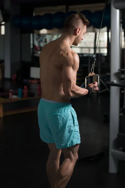 Genç adam triceps spor salonunda egzersiz — Stok fotoğraf