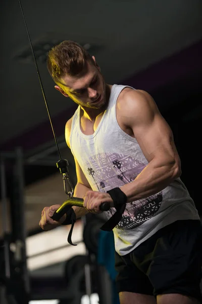 Muskulös man tränar triceps — Stockfoto