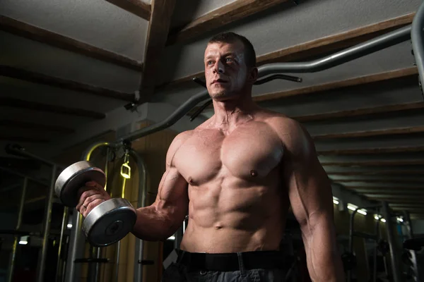 Man Doing Exercise For Biceps With Dumbbells — Stock Photo, Image