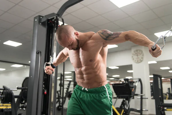 Athlete Is Working Chest Workout Cable Crossover — Stock Photo, Image