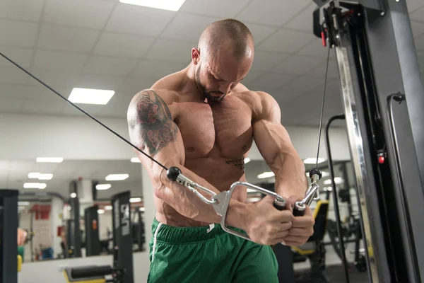 Athlete Is Working Chest Workout Cable Crossover — Stock Photo, Image