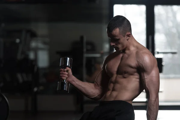 Testépítő bicepsz a súlyzó edzés — Stock Fotó