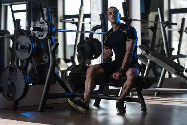 Tired Trainer After Training With Gym Weights — Stock Photo, Image