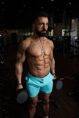 Pazı egzersiz Dumbbells ile adam
