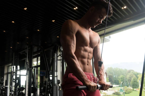 Bodybuilder uitoefening van Triceps op Machine — Stockfoto