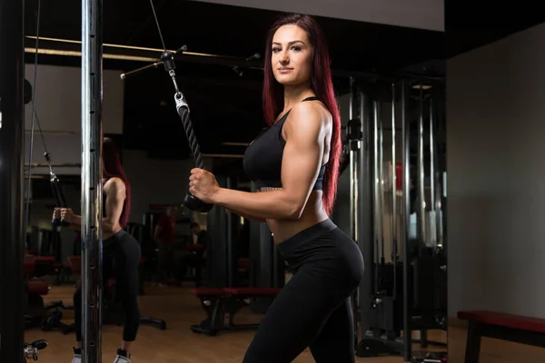 Hermosa mujer haciendo ejercicio de peso pesado para tríceps —  Fotos de Stock