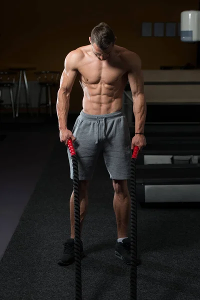 Fitness Battling Ropes At Gym Workout Fitness Exercise — Stock Photo, Image