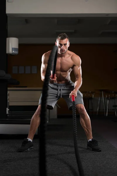 Fitness Battling Ropes At Gym Workout Fitness Exercise — Stock Photo, Image
