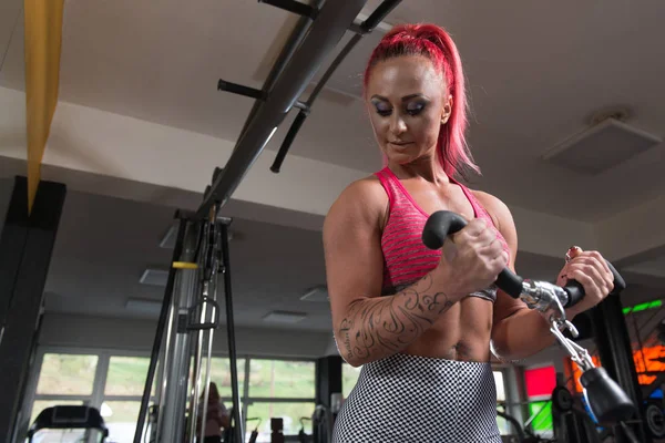 Attractive Woman Doing Heavy Weight Exercise For Biceps — Stock Photo, Image