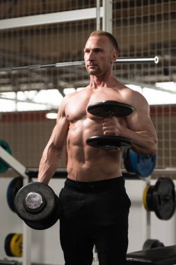 Pazı egzersiz bir spor salonunda Dumbbells ile