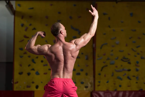 Muscular Bodybuilder Showing His Back Double Biceps — Stock Photo, Image