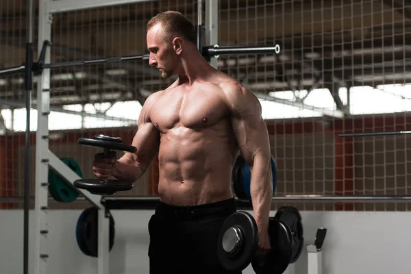 Man With Dumbbells Exercising Biceps — Stock Photo, Image