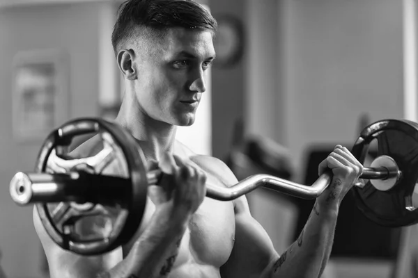 Biceps Exercise With Barbell — Stock Photo, Image