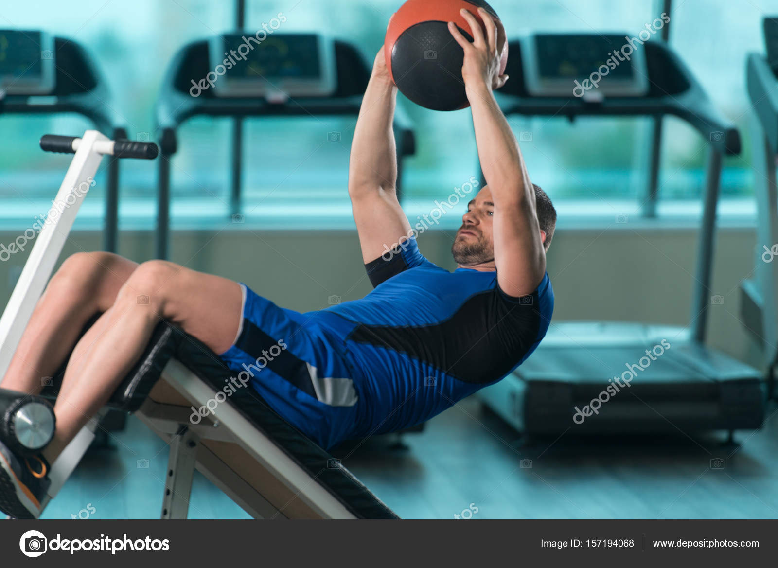 Exercise For Abs With Ball On Adjustable Bench Stock Photo