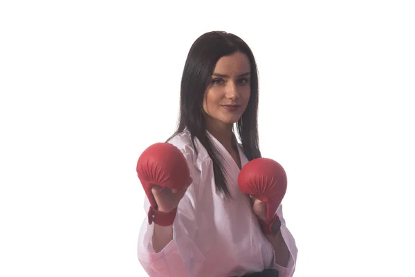 Karate Fighter na białym tle — Zdjęcie stockowe