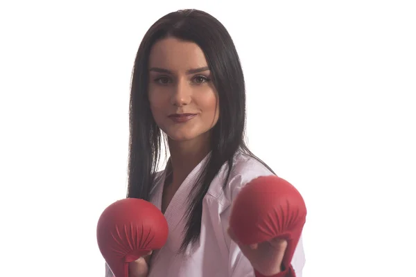 Portret Taekwondo Fighter stanowią izolowane na białym tle — Zdjęcie stockowe
