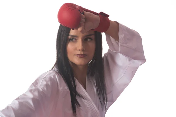 Karate Fighter na białym tle — Zdjęcie stockowe