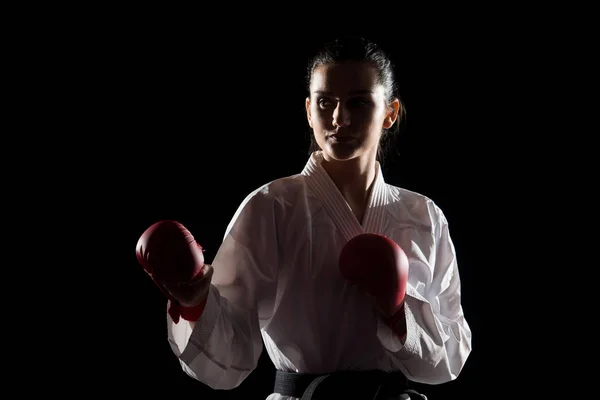 Siyah arka plan üzerine izole karate Fighter — Stok fotoğraf