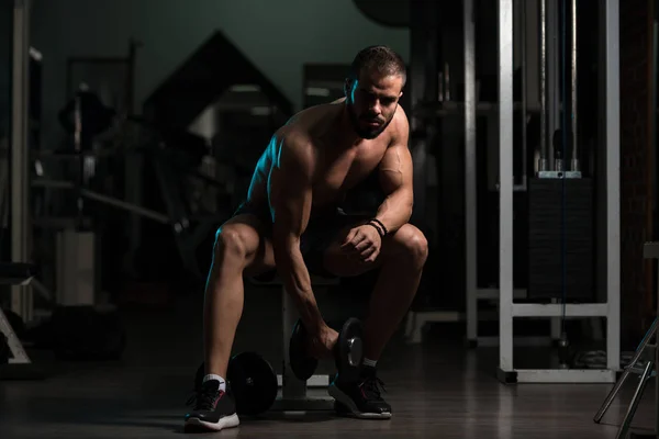 Model With Dumbbells Exercising Biceps — Stock Photo, Image