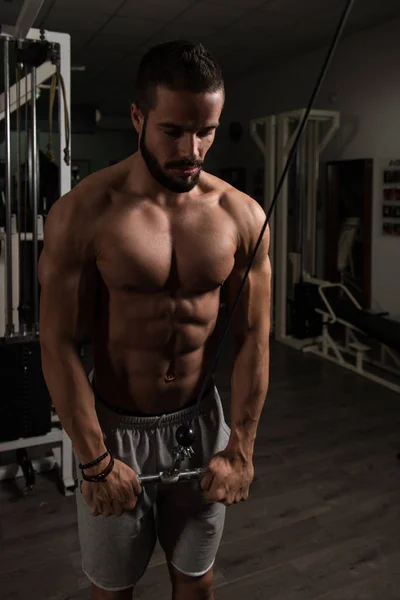 Young Model Exercising Triceps In The Gym — Stok Foto