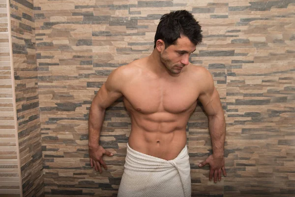 Handsome Man In Towel Poses — Stok Foto