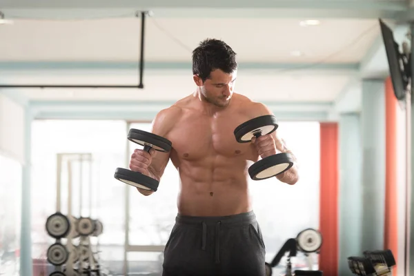 Model With Dumbbells Exercising Biceps — Stock Photo, Image