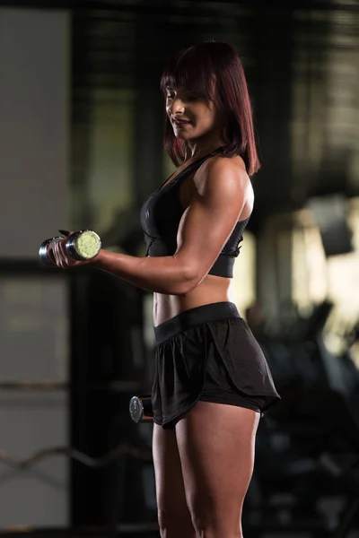 Woman With Dumbbells Exercising Biceps — Stock Photo, Image