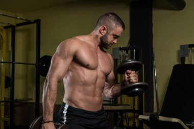 Pazı egzersiz bir spor salonunda Dumbbells ile