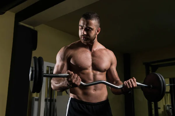 Biceps Exercise With Barbell — Stock Photo, Image