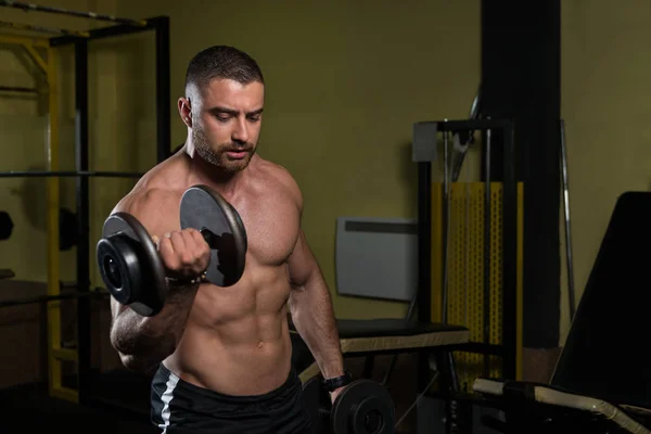 Pazı dumbbells ile egzersiz vücut geliştirmeci — Stok fotoğraf