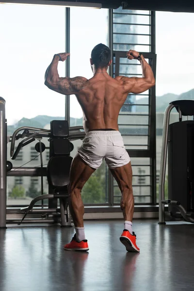 Model Fitness kulturysta stwarzających podwójny Biceps po ćwiczeniach — Zdjęcie stockowe