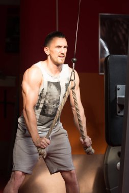 Vücut geliştirmeci Triceps makinede egzersiz