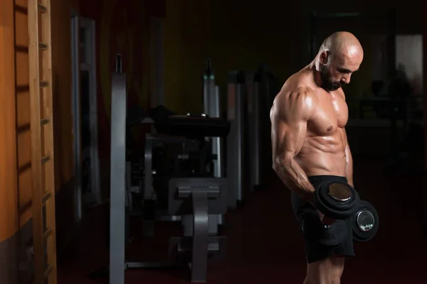 Biceps exercice avec haltères dans une salle de gym — Photo