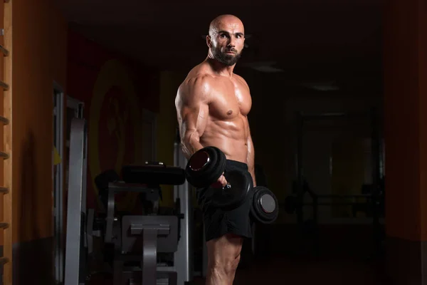 Biceps träning med hantlar i ett Gym — Stockfoto
