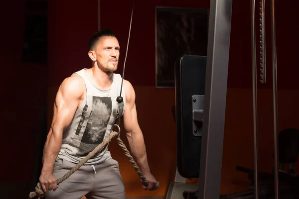 Muscular hombre ejercicio tríceps en la máquina —  Fotos de Stock
