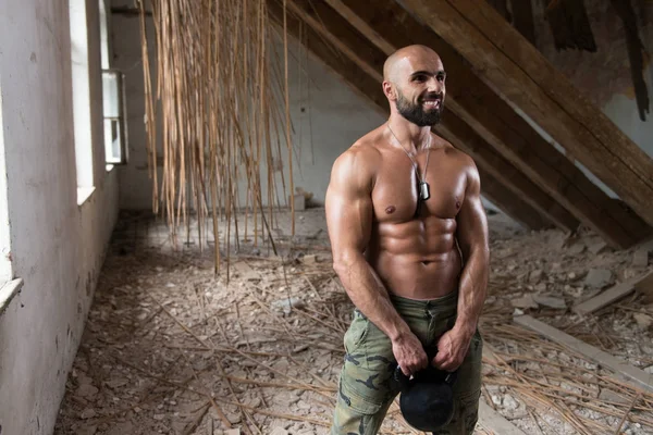 Weight Exercise With Kettle-bell In Ruins — Stock Photo, Image