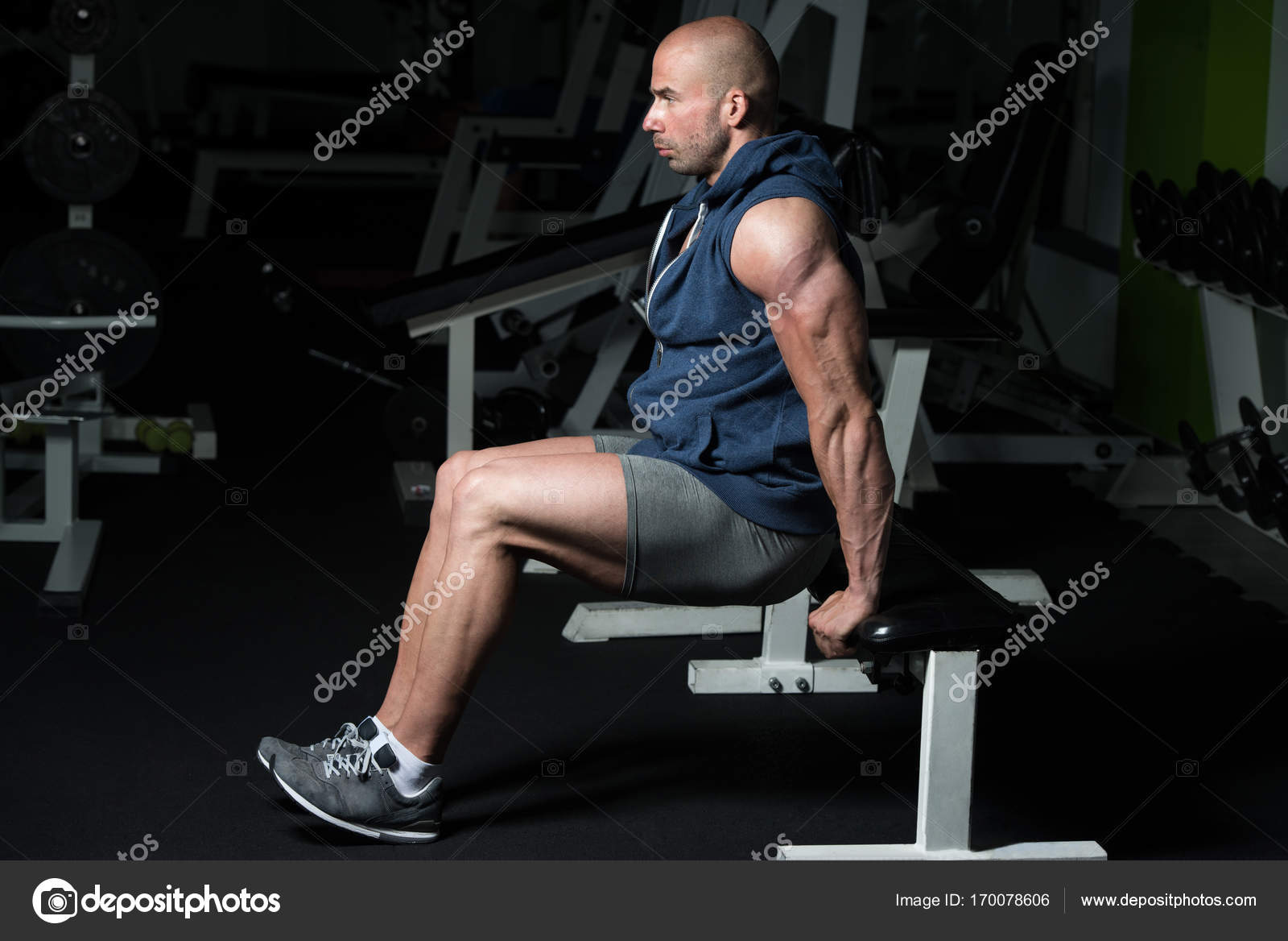 Triceps Exercise On Bench In A Gym Stock Photo C Ibrak 170078606