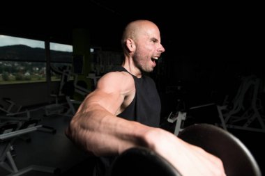 Vücut geliştirmeci omuz Dumbbells ile egzersiz