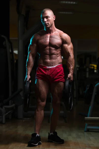 Bodybuilder Holding Weights In Hand — Stock Photo, Image