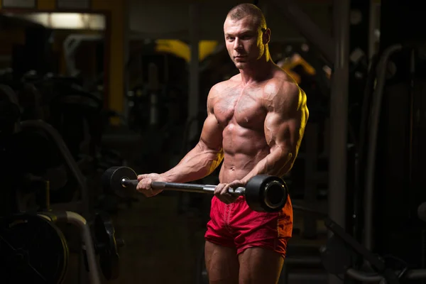 Biceps Exercise With Barbell — Stock Photo, Image