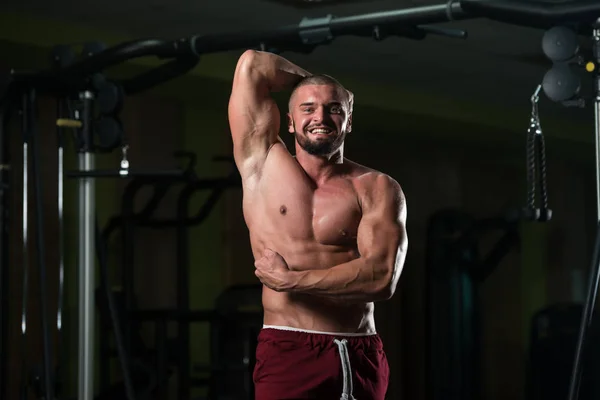 Healthy Young Man Standing Strong Gym Flexing Muscles Muscular Athletic — Stock Photo, Image