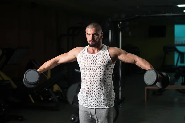 Athlète Travaillant Sur Les Épaules Dans Une Salle Gym Boucles — Photo