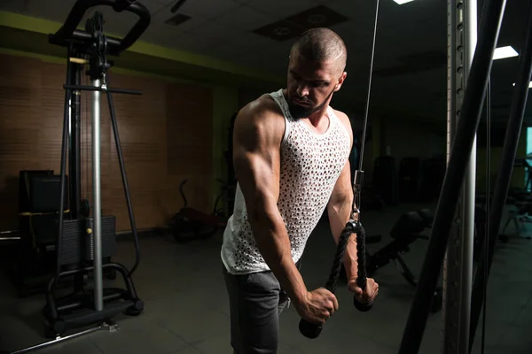 Muscular Fitness Culturista Haciendo Ejercicio Peso Pesado Para Tríceps Máquina —  Fotos de Stock