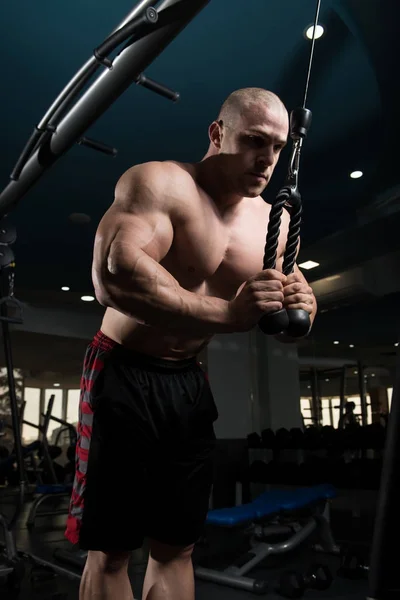 Hombre ejercitando tríceps en el gimnasio — Foto de Stock