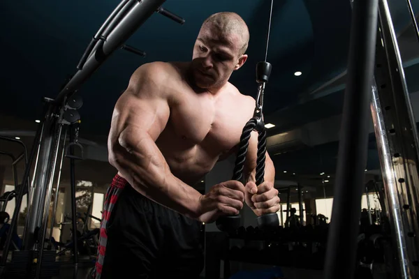 Hombre ejercitando tríceps en el gimnasio —  Fotos de Stock