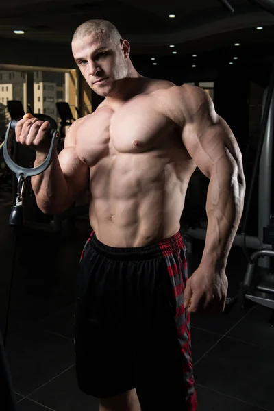Hombre ejercitando bíceps en el gimnasio —  Fotos de Stock