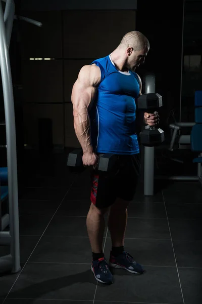 Biceps-oefening met halters In een sportschool — Stockfoto
