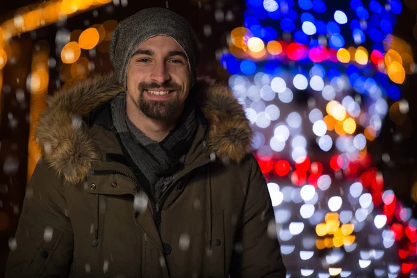 Portrait of a Young Man at Holiday Market — Stock Photo, Image