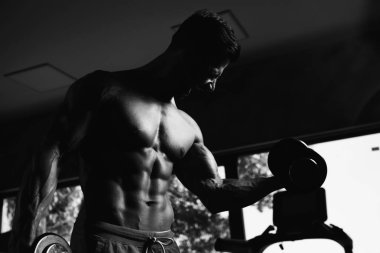 Pazı egzersiz bir spor salonunda Dumbbells ile