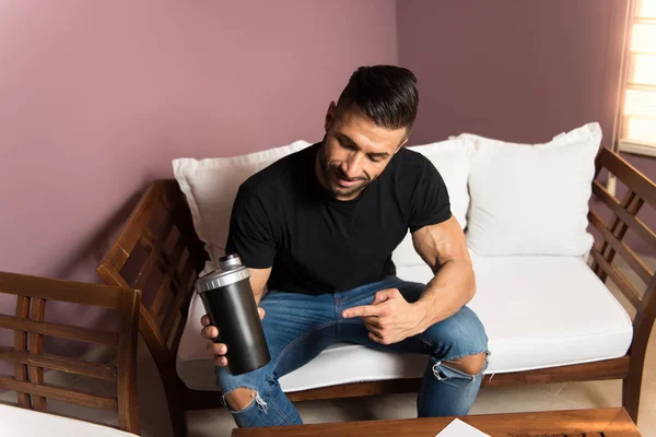 Man Resting In Locker Room With Shaker — Stock Photo, Image